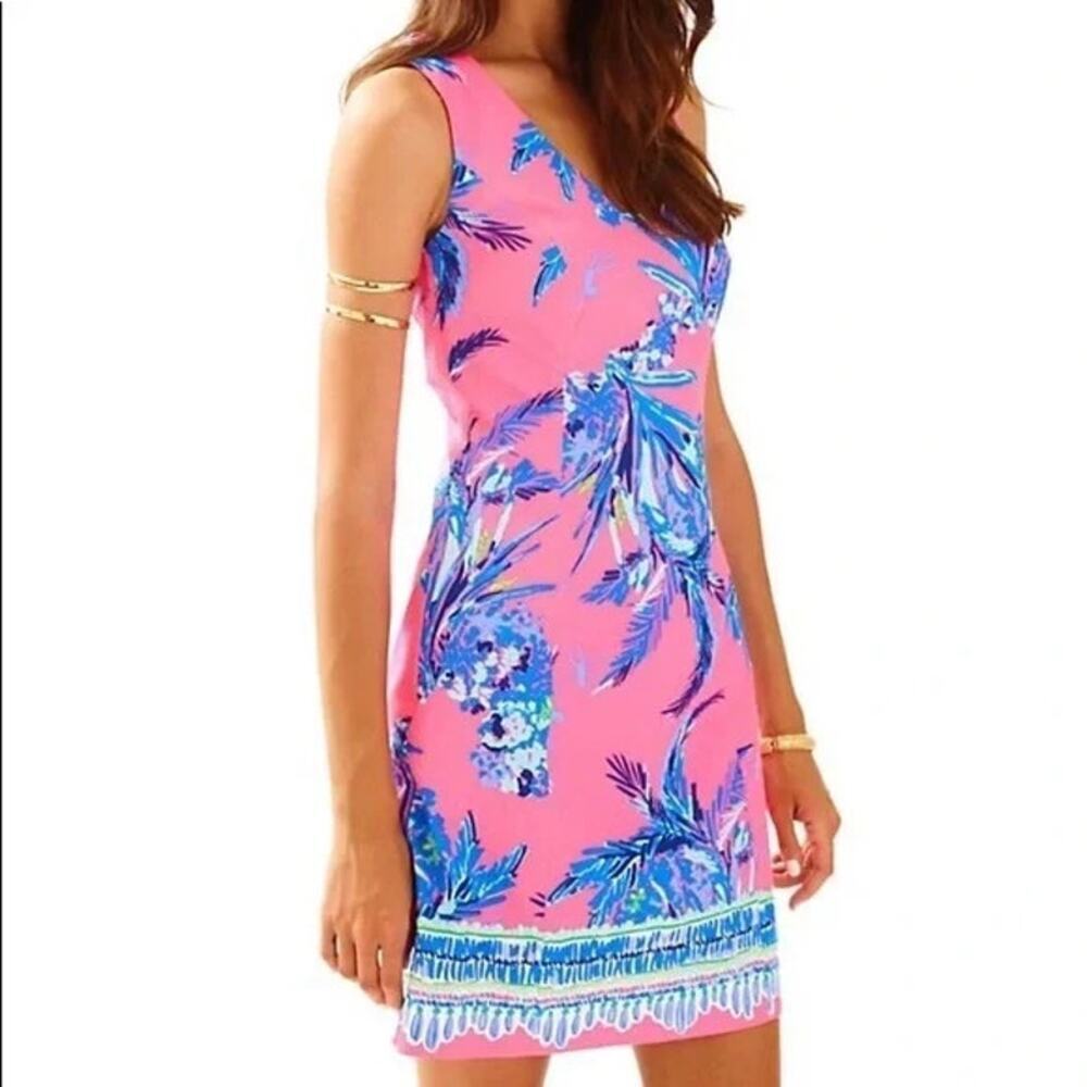 LILLY PULITZER Hot Pink Blue Tandie Mini Shift Dress Resortwear Vacation Size 0